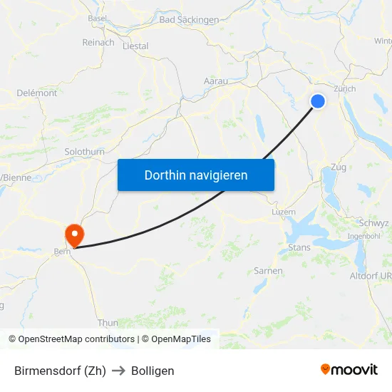 Birmensdorf (Zh) to Bolligen map