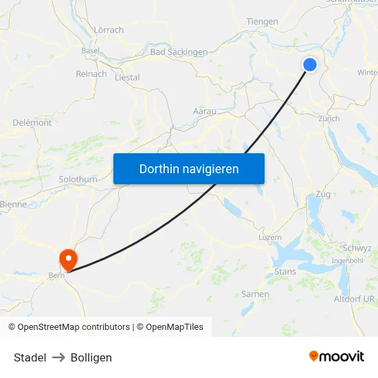Stadel to Bolligen map