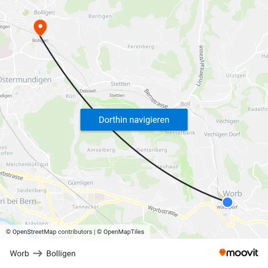 Worb to Bolligen map