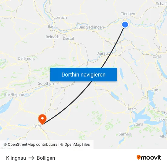 Klingnau to Bolligen map