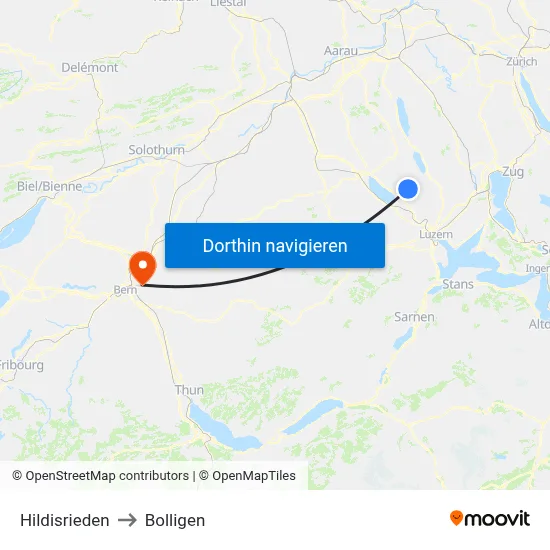 Hildisrieden to Bolligen map