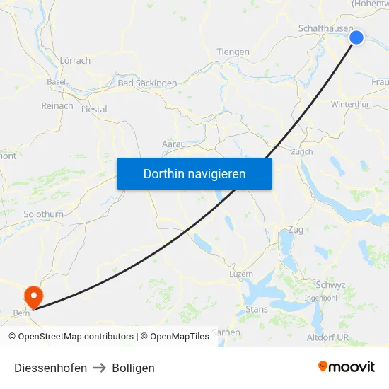 Diessenhofen to Bolligen map
