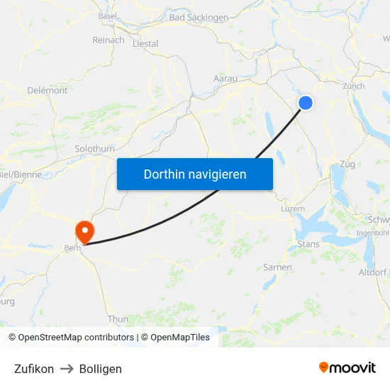 Zufikon to Bolligen map