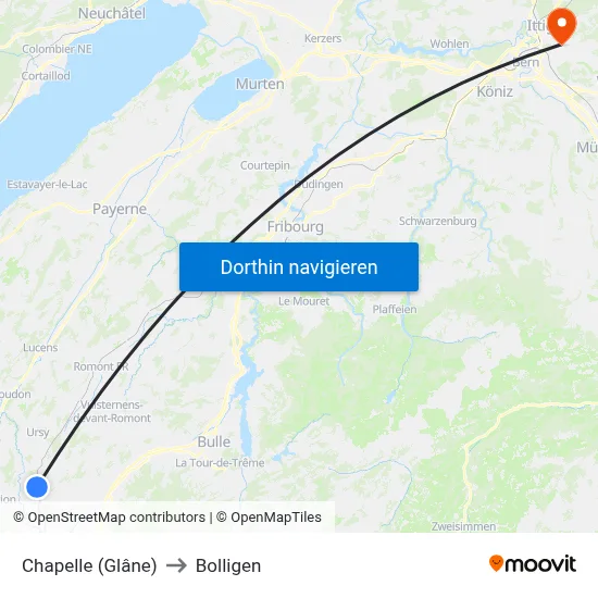 Chapelle (Glâne) to Bolligen map