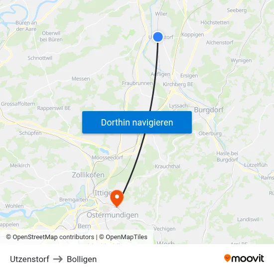 Utzenstorf to Bolligen map