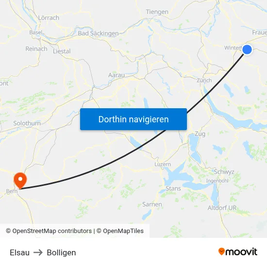 Elsau to Bolligen map