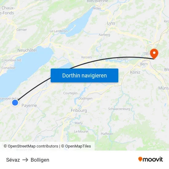 Sévaz to Bolligen map