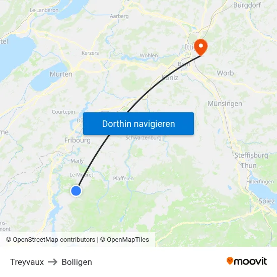 Treyvaux to Bolligen map