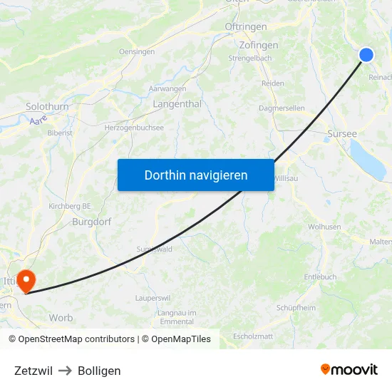 Zetzwil to Bolligen map