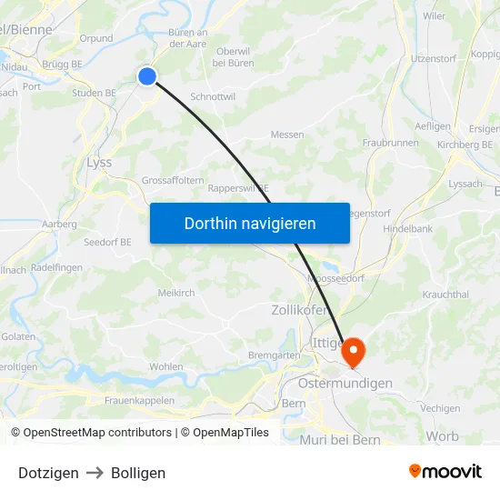 Dotzigen to Bolligen map