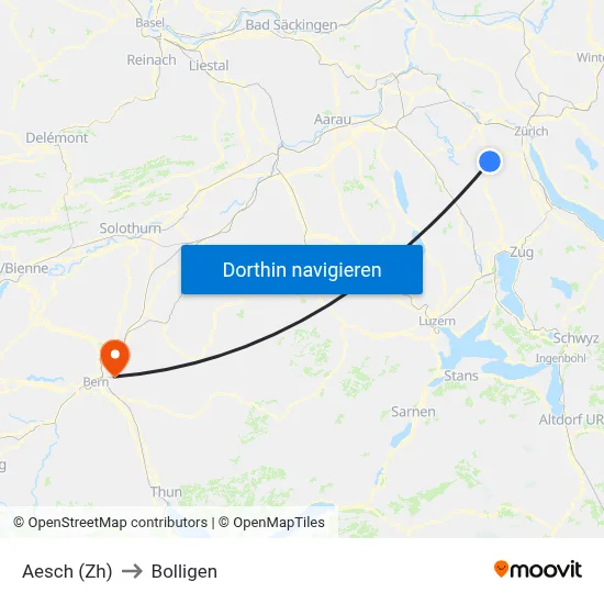 Aesch (Zh) to Bolligen map