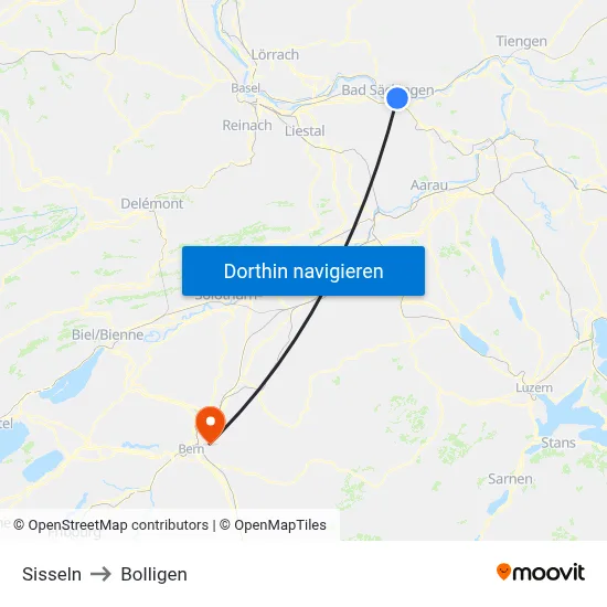 Sisseln to Bolligen map