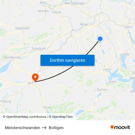 Meisterschwanden to Bolligen map