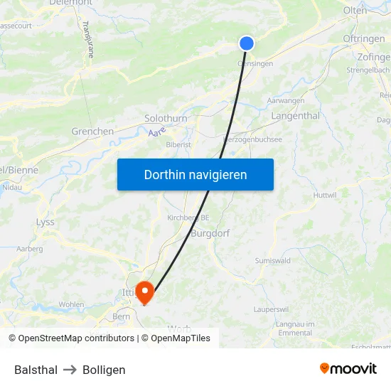 Balsthal to Bolligen map