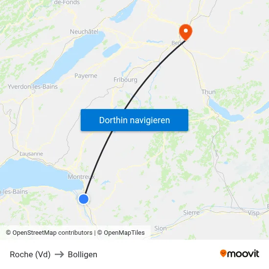 Roche (Vd) to Bolligen map