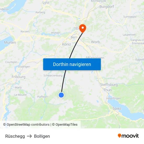 Rüschegg to Bolligen map