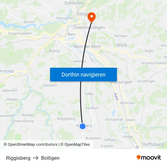 Riggisberg to Bolligen map