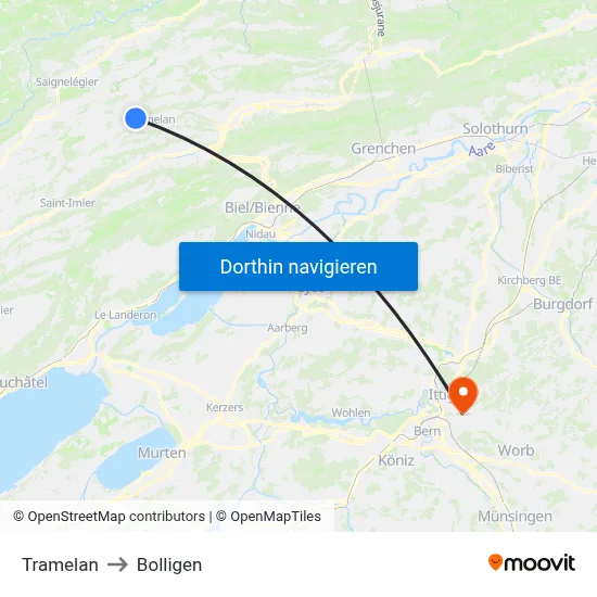 Tramelan to Bolligen map
