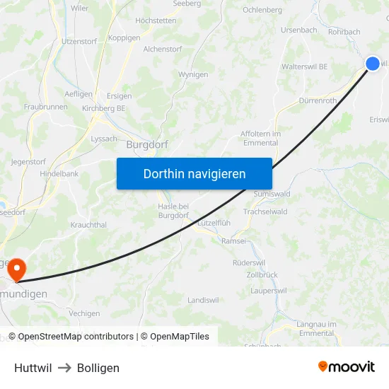 Huttwil to Bolligen map