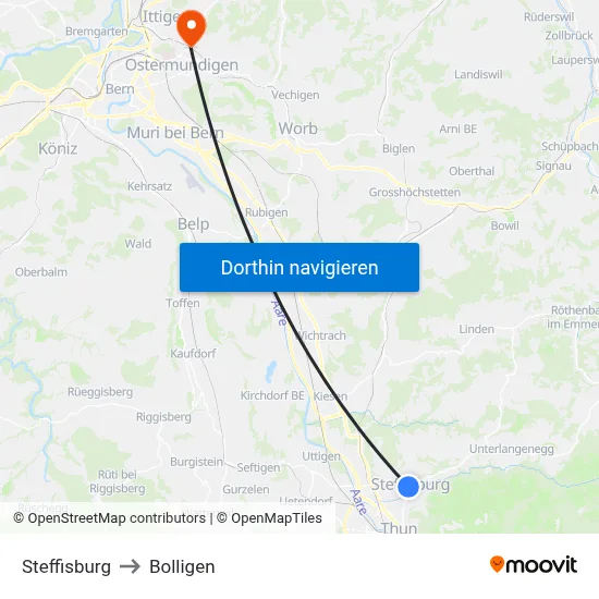 Steffisburg to Bolligen map