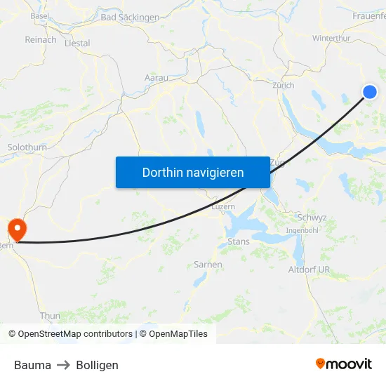Bauma to Bolligen map