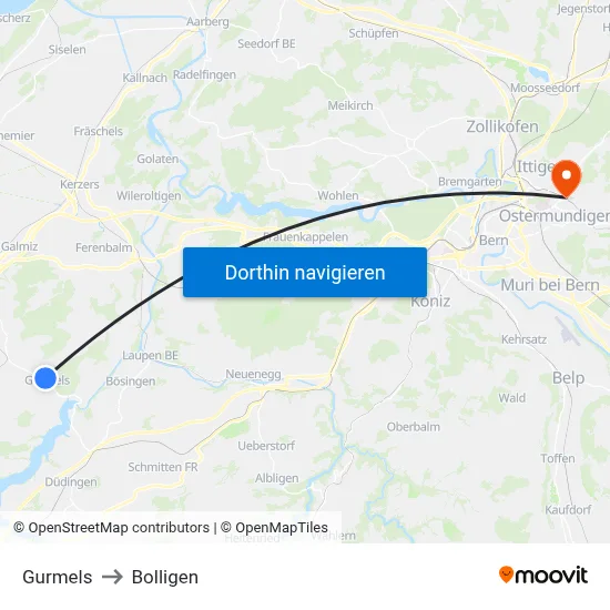 Gurmels to Bolligen map