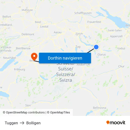 Tuggen to Bolligen map