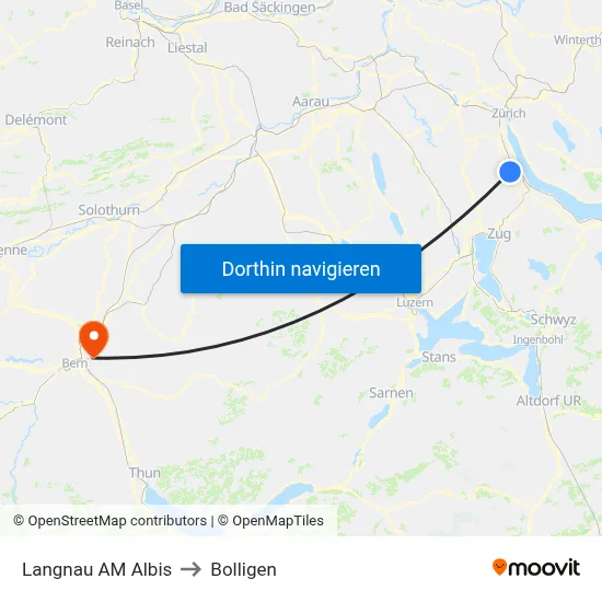 Langnau AM Albis to Bolligen map