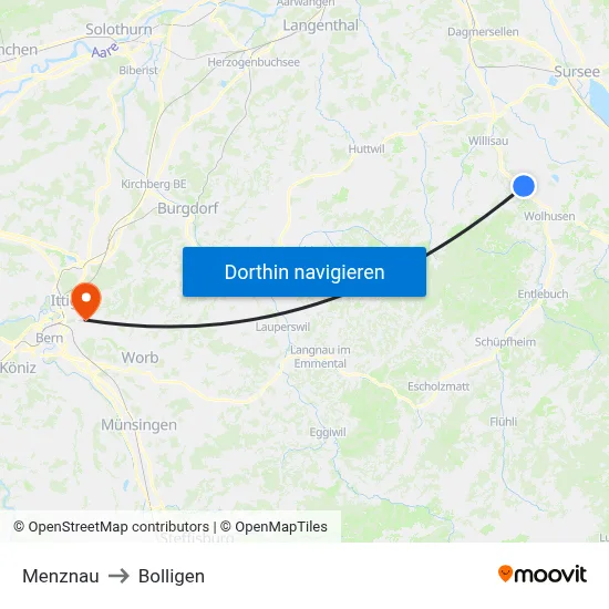 Menznau to Bolligen map