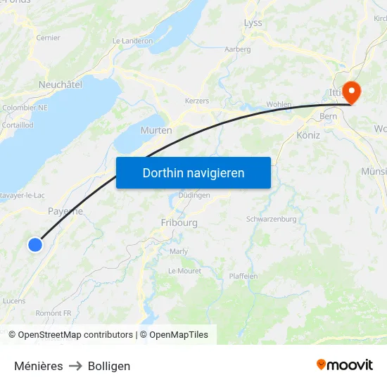Ménières to Bolligen map