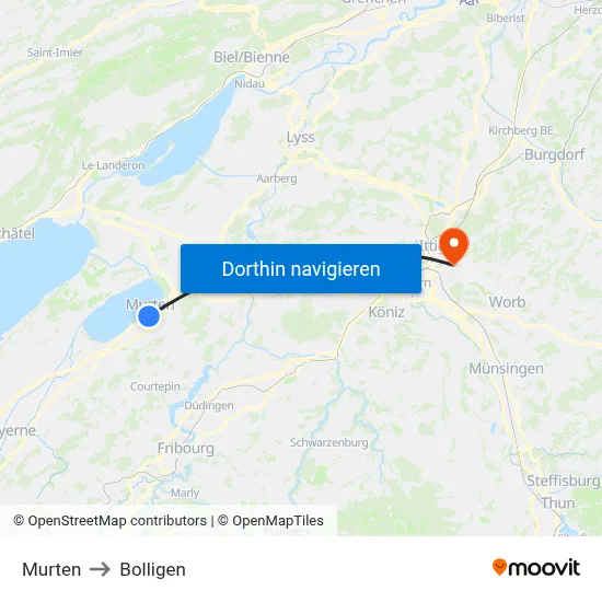 Murten to Bolligen map