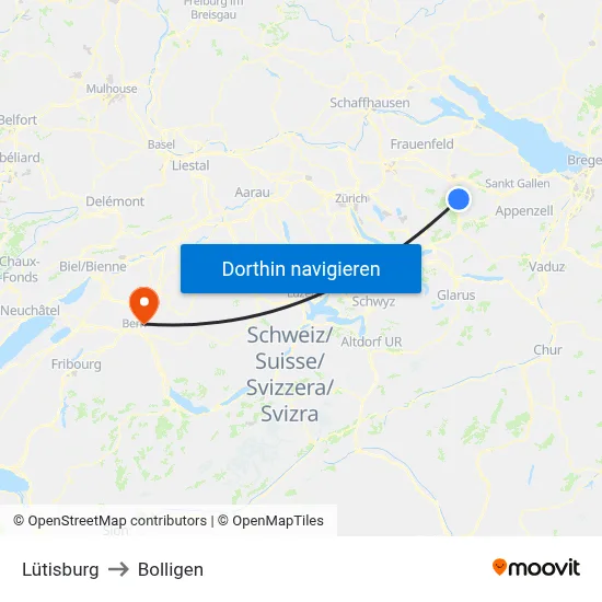 Lütisburg to Bolligen map