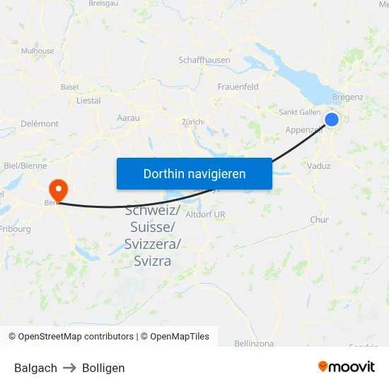 Balgach to Bolligen map