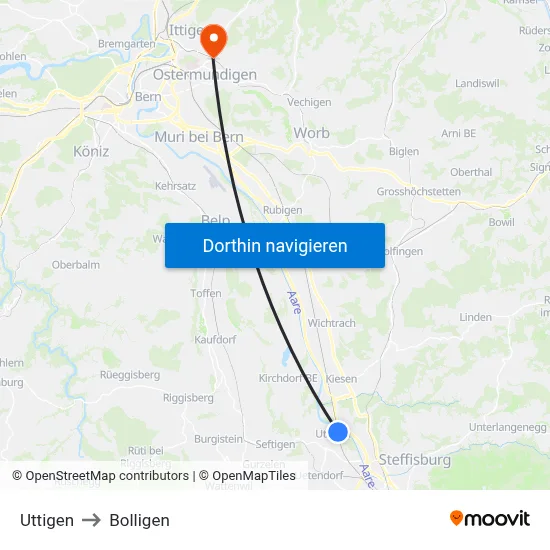 Uttigen to Bolligen map