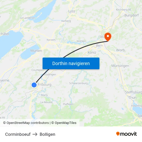 Corminboeuf to Bolligen map