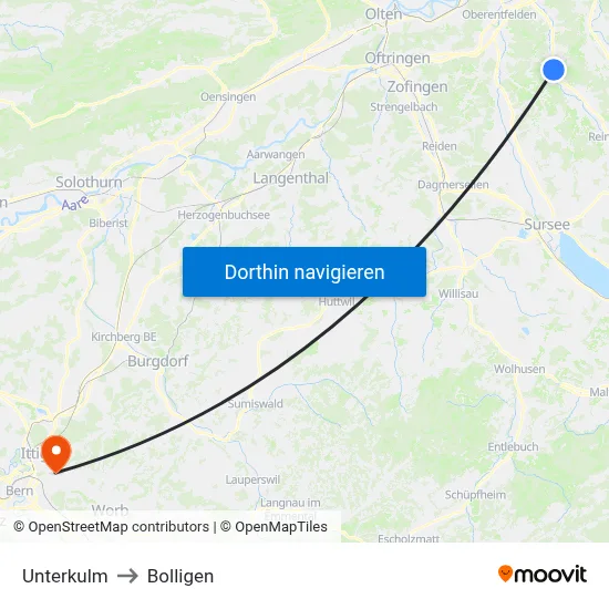 Unterkulm to Bolligen map