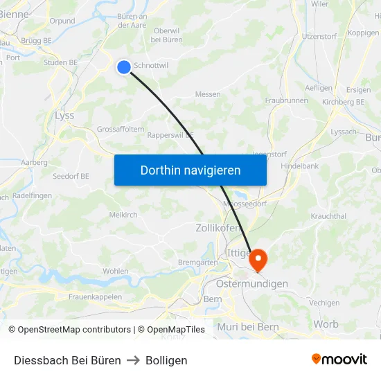 Diessbach Bei Büren to Bolligen map
