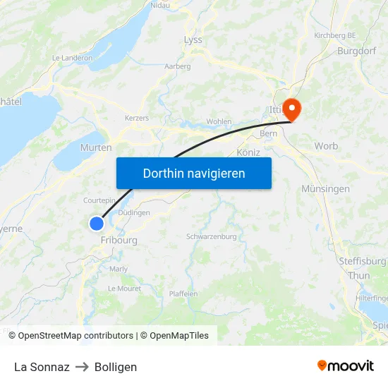 La Sonnaz to Bolligen map
