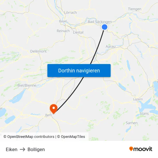 Eiken to Bolligen map