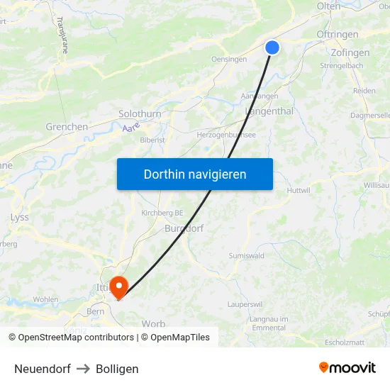 Neuendorf to Bolligen map