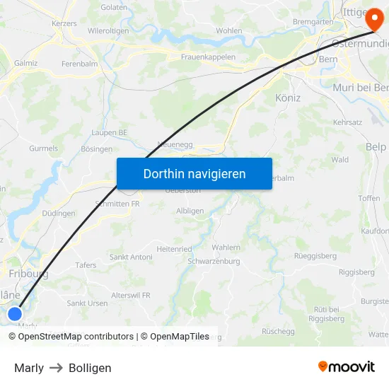 Marly to Bolligen map