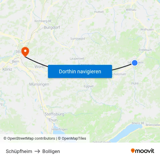 Schüpfheim to Bolligen map