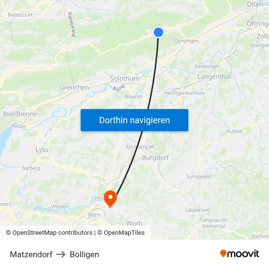 Matzendorf to Bolligen map