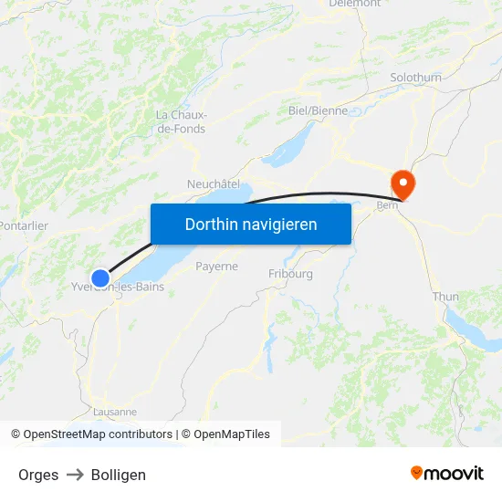 Orges to Bolligen map