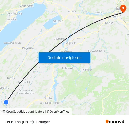Ecublens (Fr) to Bolligen map