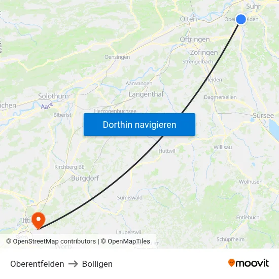 Oberentfelden to Bolligen map