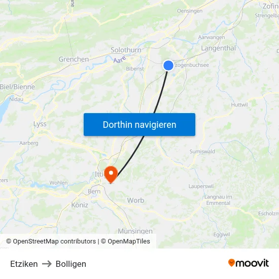 Etziken to Bolligen map