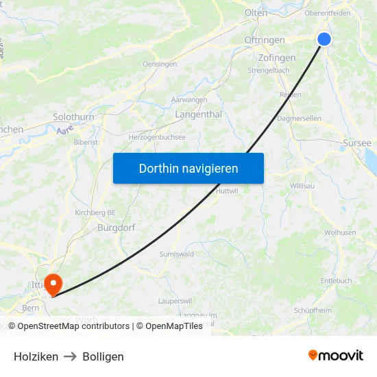 Holziken to Bolligen map