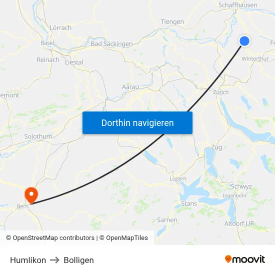 Humlikon to Bolligen map