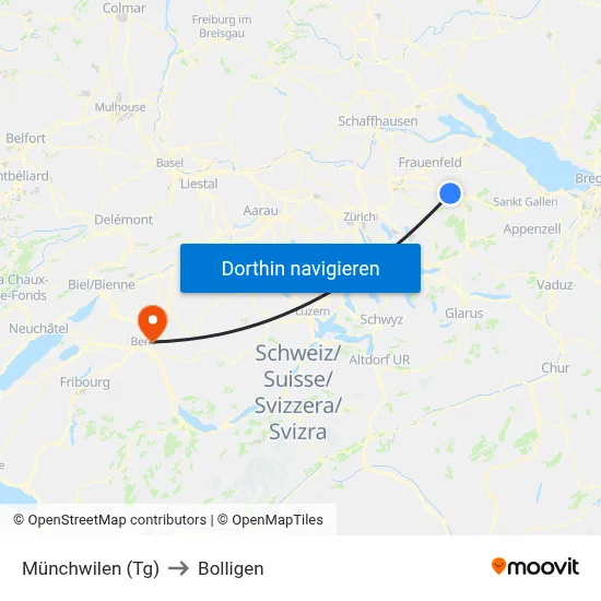 Münchwilen (Tg) to Bolligen map